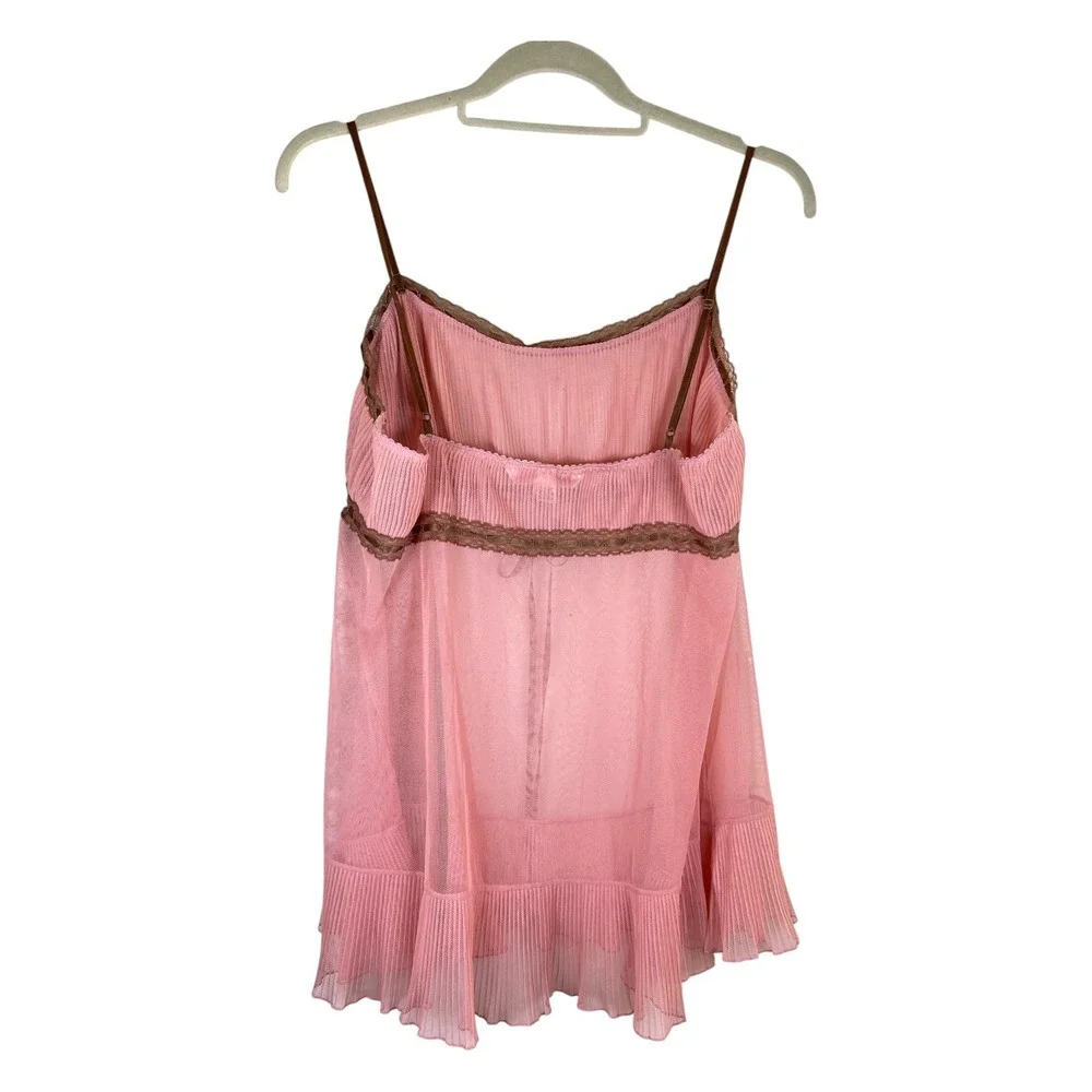 Vintage Victoria's Secret Babydoll Chemise L Pink Excellent Y2K Fairycore Sheer